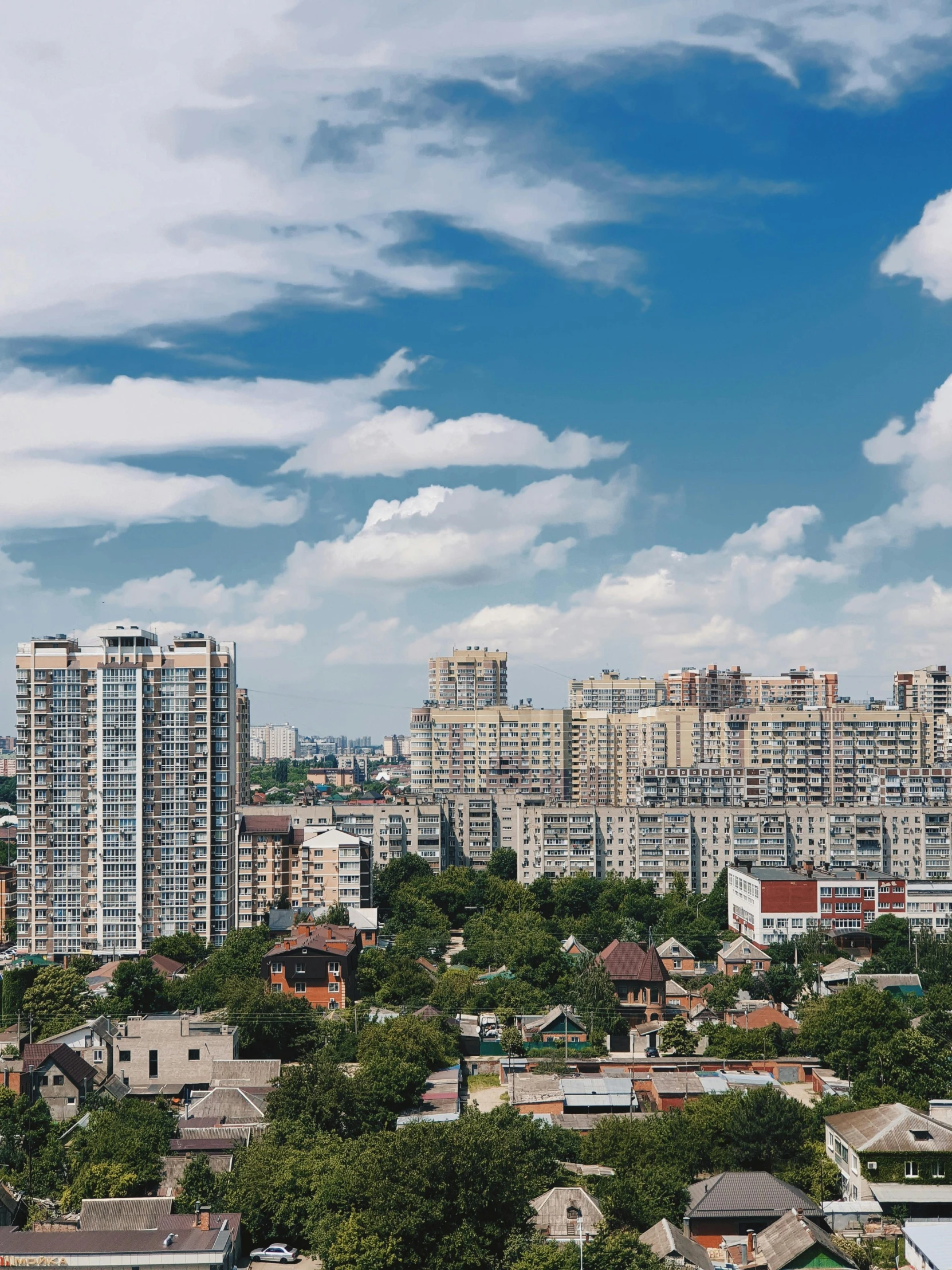 large buildings in the distance on a bright day