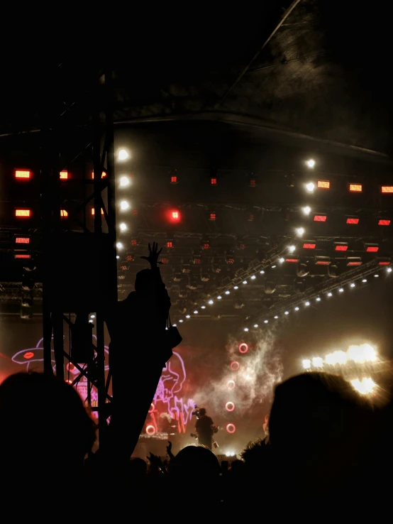 a stadium is shown with fireworks and lights