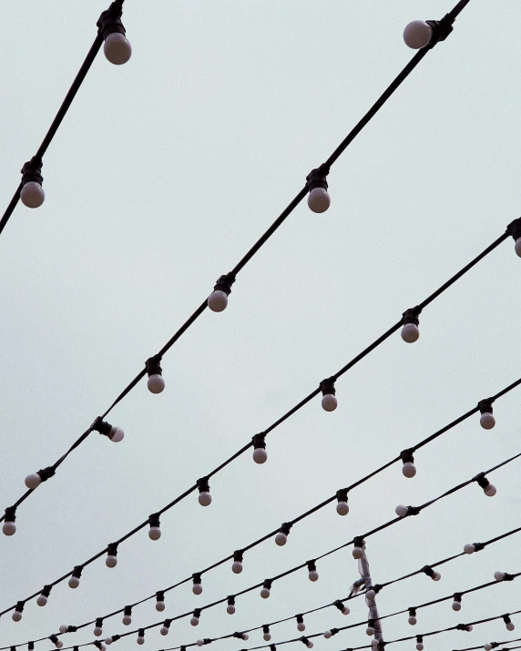 lights hang above the wires and light poles