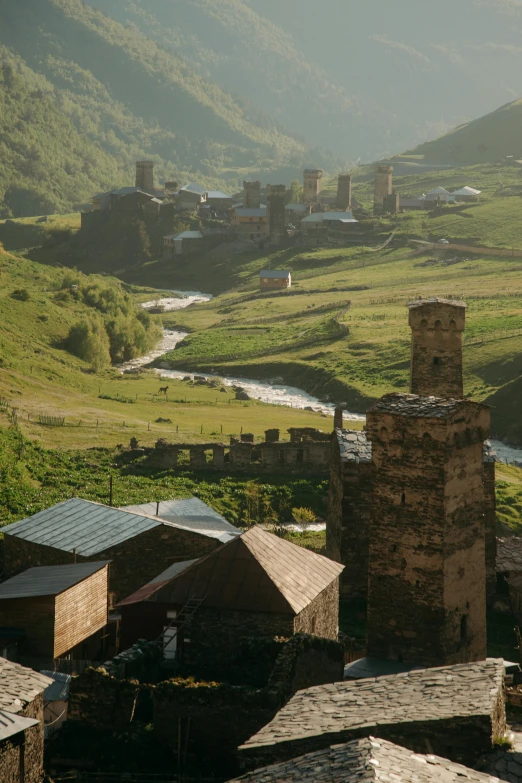 old bricks in a village, nestled by mountains