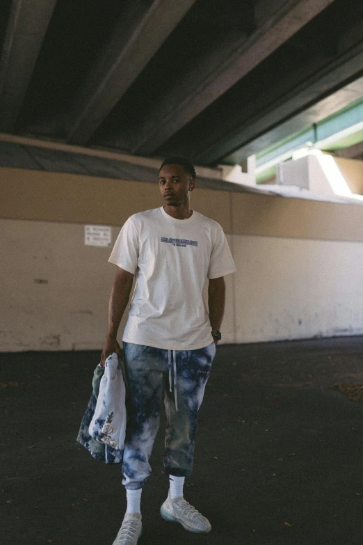 a man that is standing next to some clothes