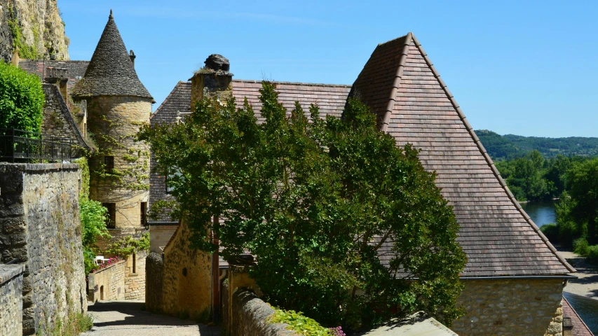 some very nice old houses with the sky above them