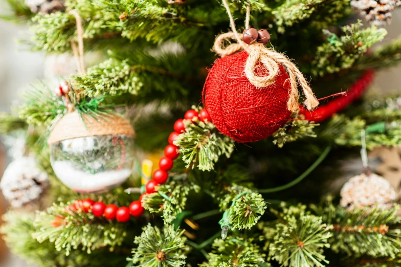 a christmas tree with ornaments on the nches