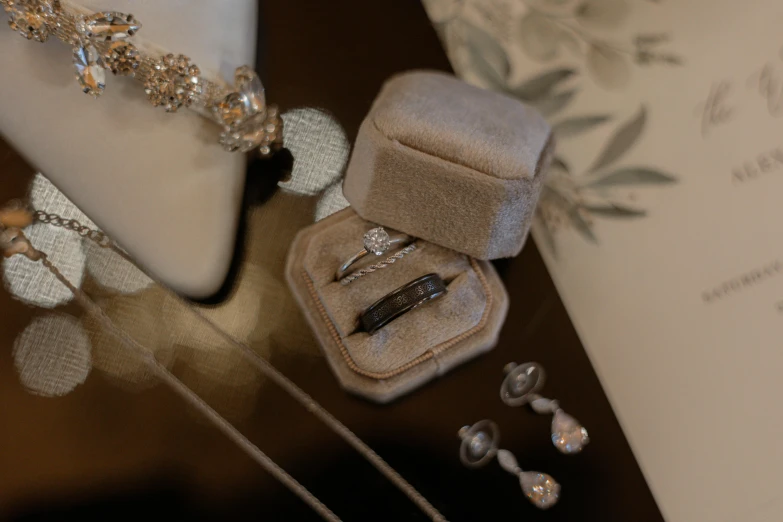 an assortment of jewellery on display in a box