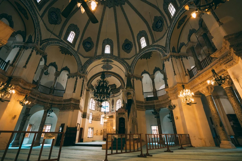 the inside of an old church looking out into the floor