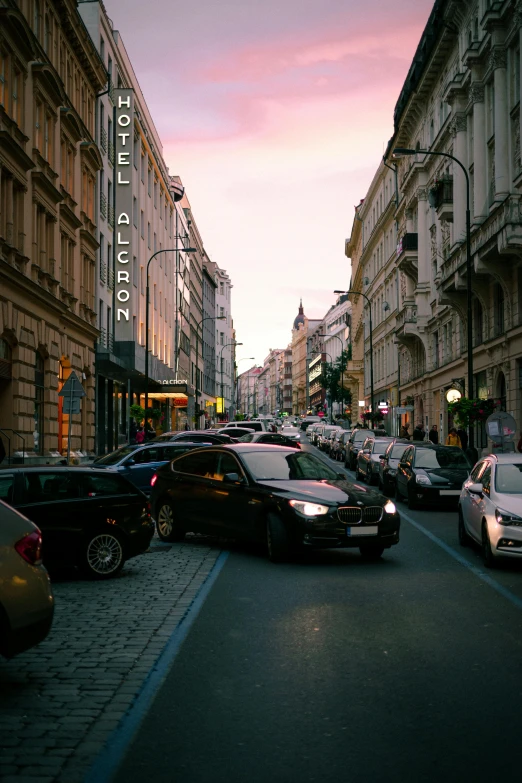 traffic is lined up on a busy street