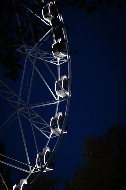 a ferris wheel at night with lights on it