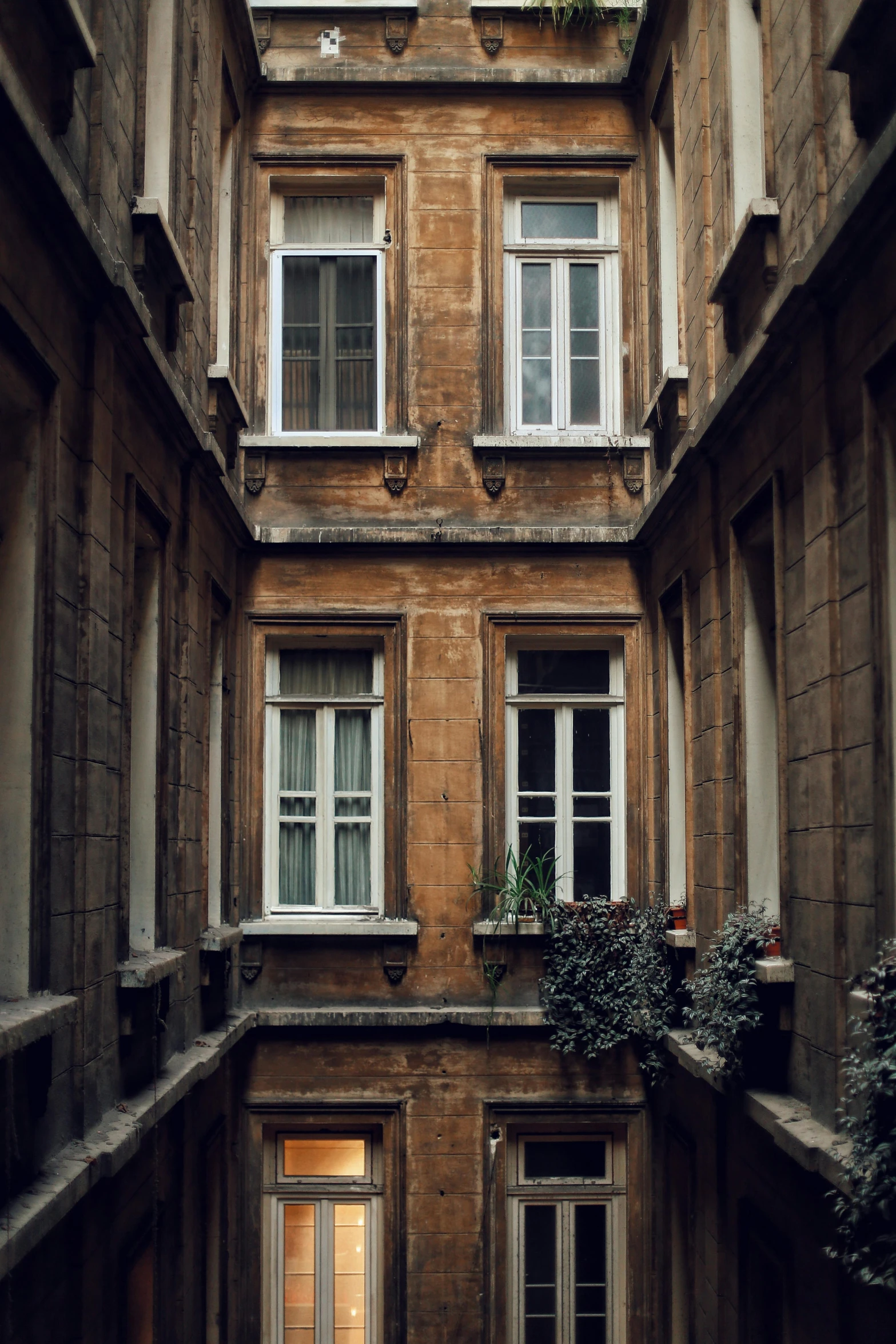 a group of windows on the side of a building