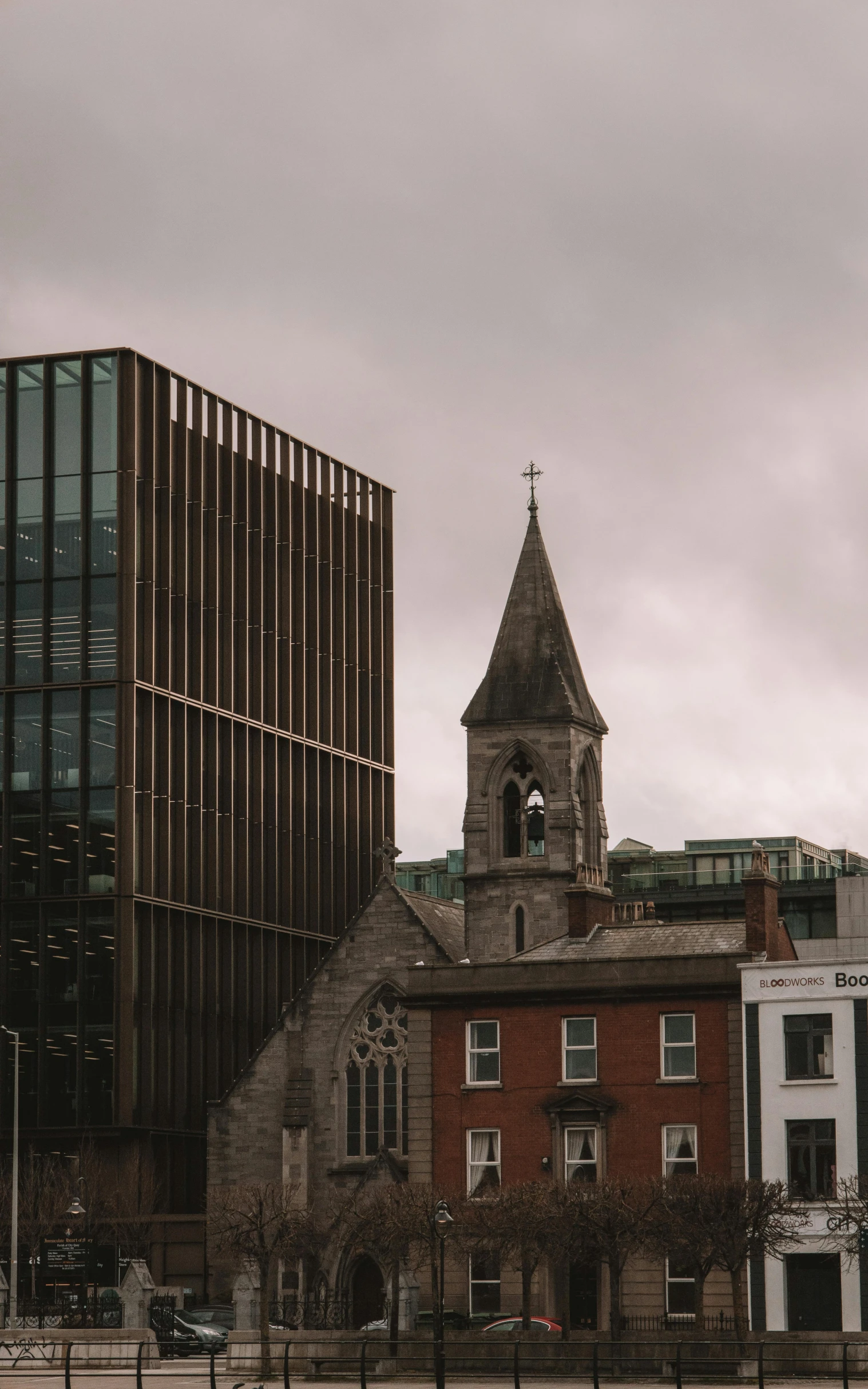 a building and a car in a town