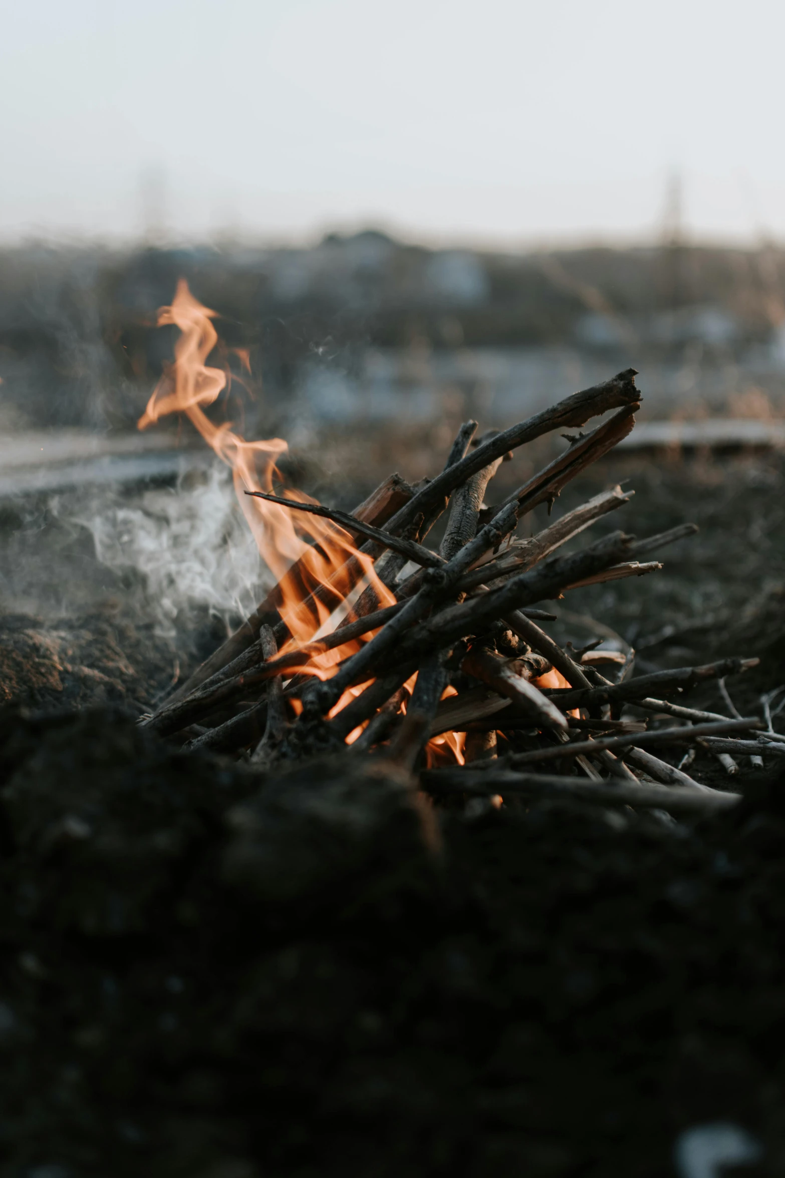 a bonfire burning in the middle of a field