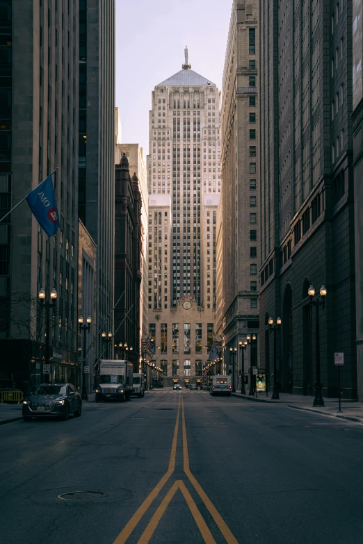 empty city street with some skyscrs in background