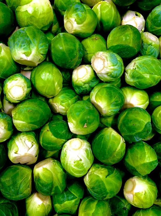 a close up view of several green brussels sprouts
