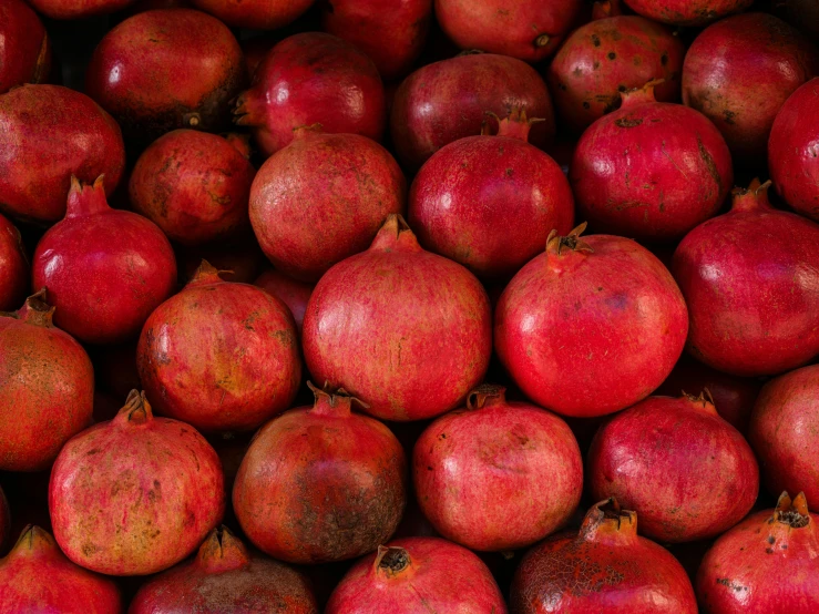 a large amount of red fruit stacked up in bins