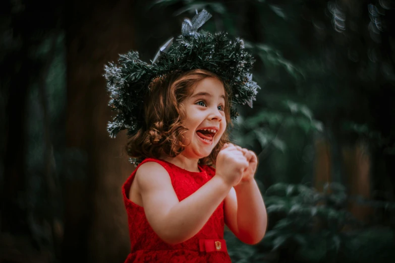 a  in a red dress standing on her hind legs