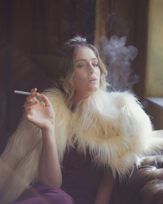 woman with cigarette and a coat of fur