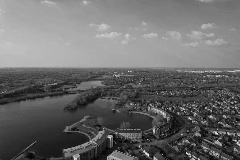 a large lake surrounded by lots of buildings