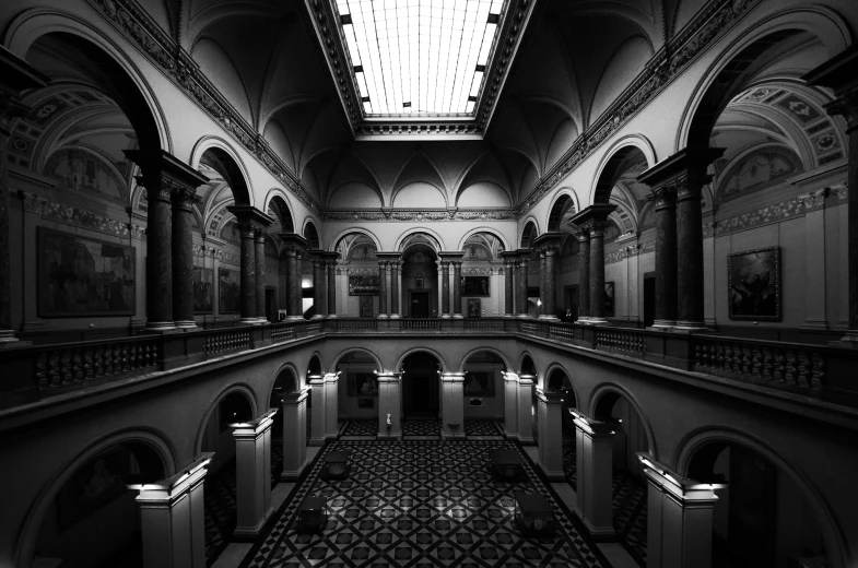 a black and white po of the inside of a building