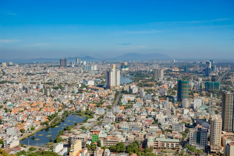 a large city has many tall buildings, and there are no cars on it