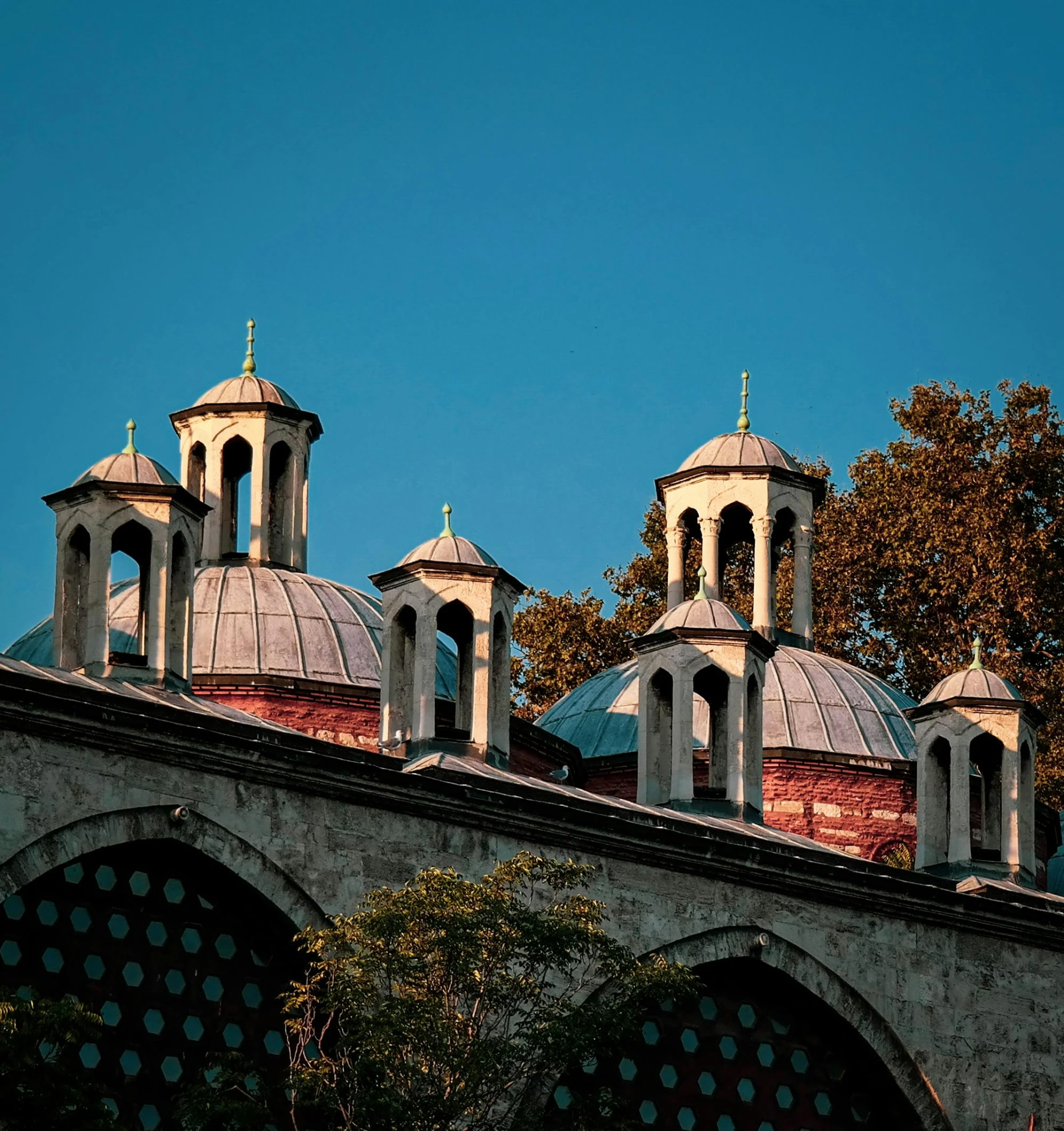 there are three identical buildings on the roof