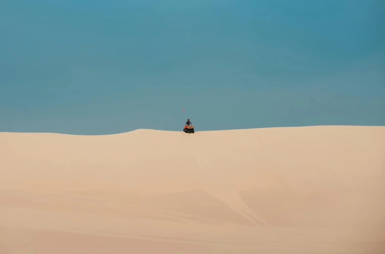 a person riding on the top of a big dune