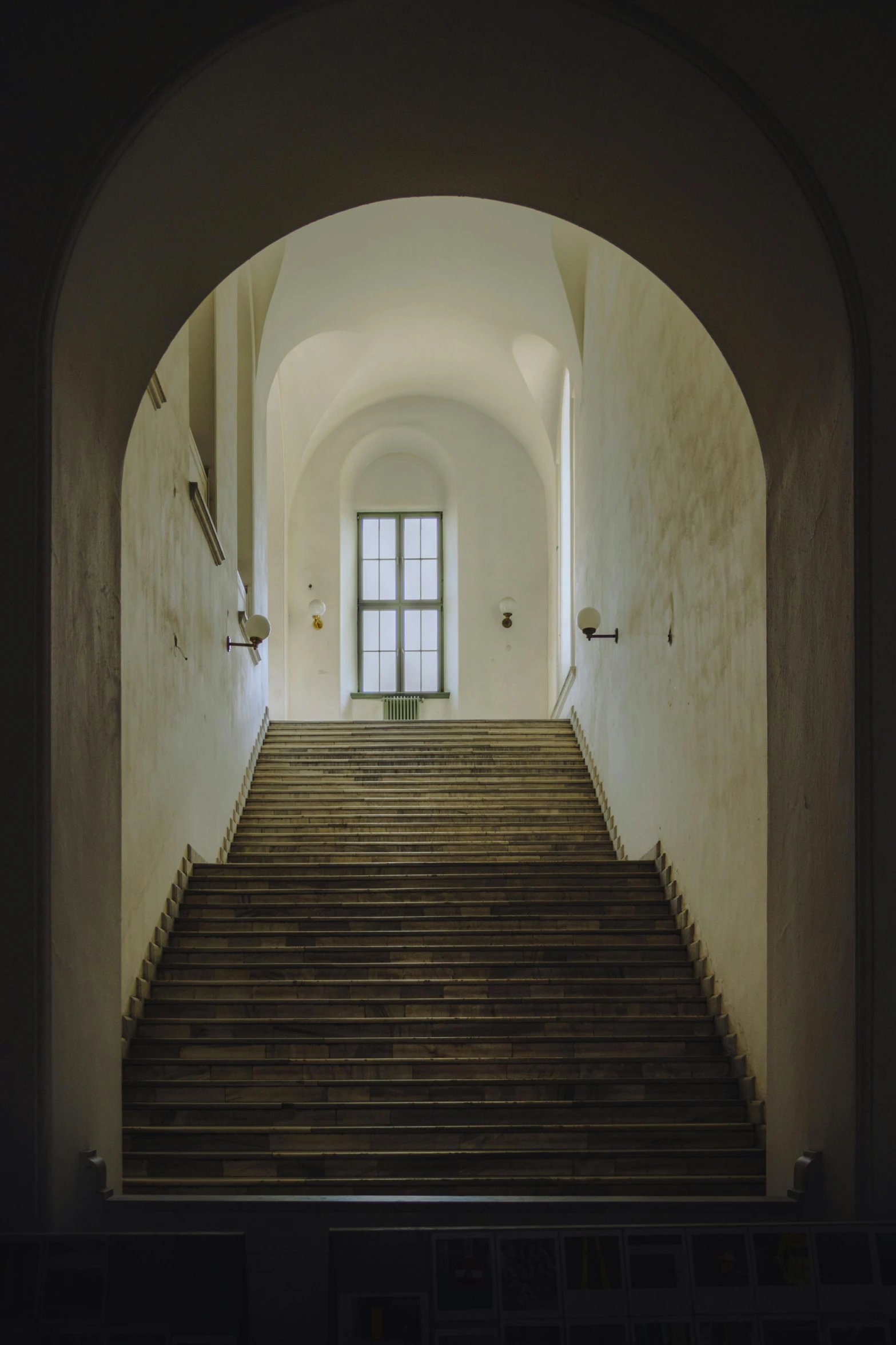 this is a very long staircase in an old building