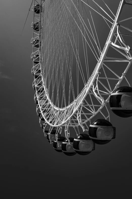 a close up of a ferris wheel on a cloudy day