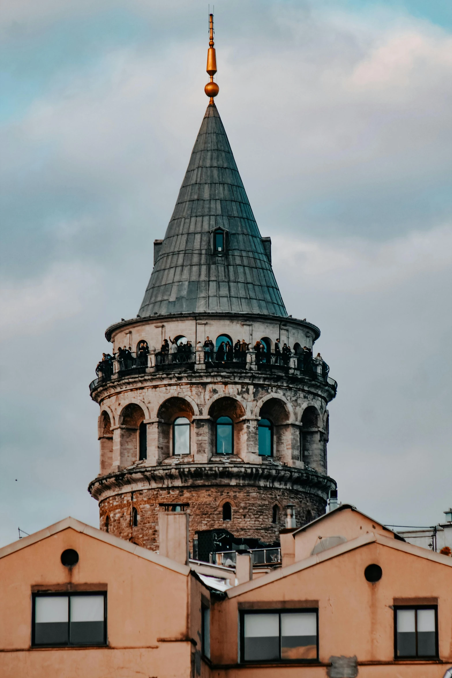 this is an image of a tower with lights on