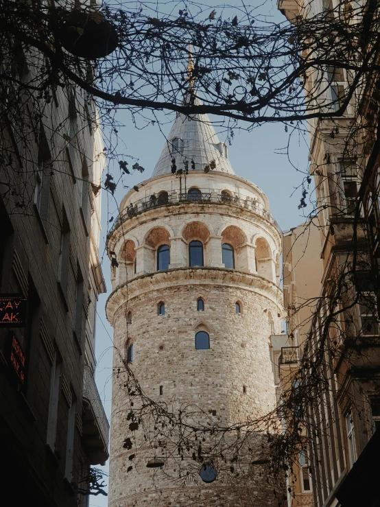 a tower that is on the side of a building