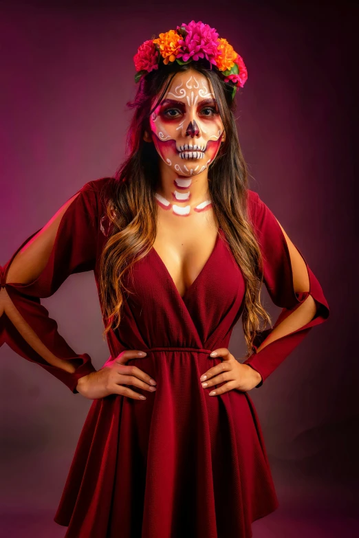 the woman is wearing day of the dead makeup