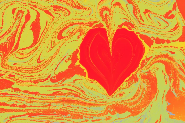 heart in a swirl design on a green and yellow background