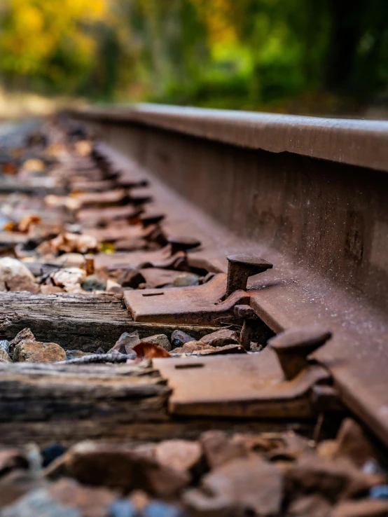 an old train track sitting in the woods