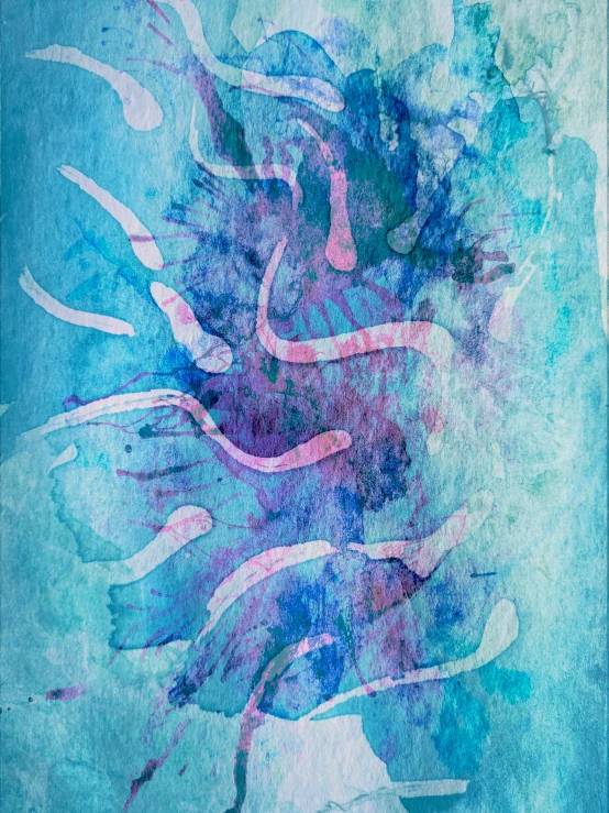 blue abstract watercolor artwork of blue flowers