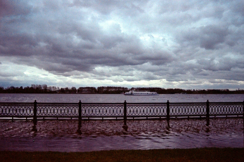 a boat out in the middle of a bay