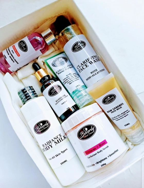 a small box with an assortment of body products in it