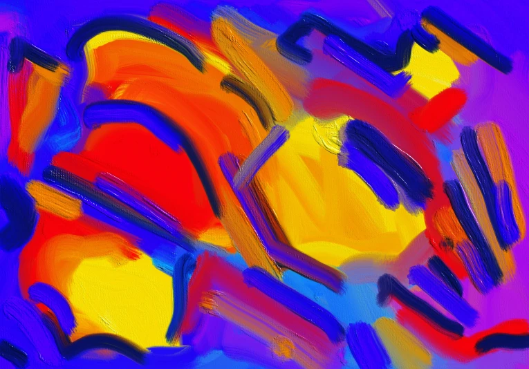 an abstract painting on purple, blue and yellow