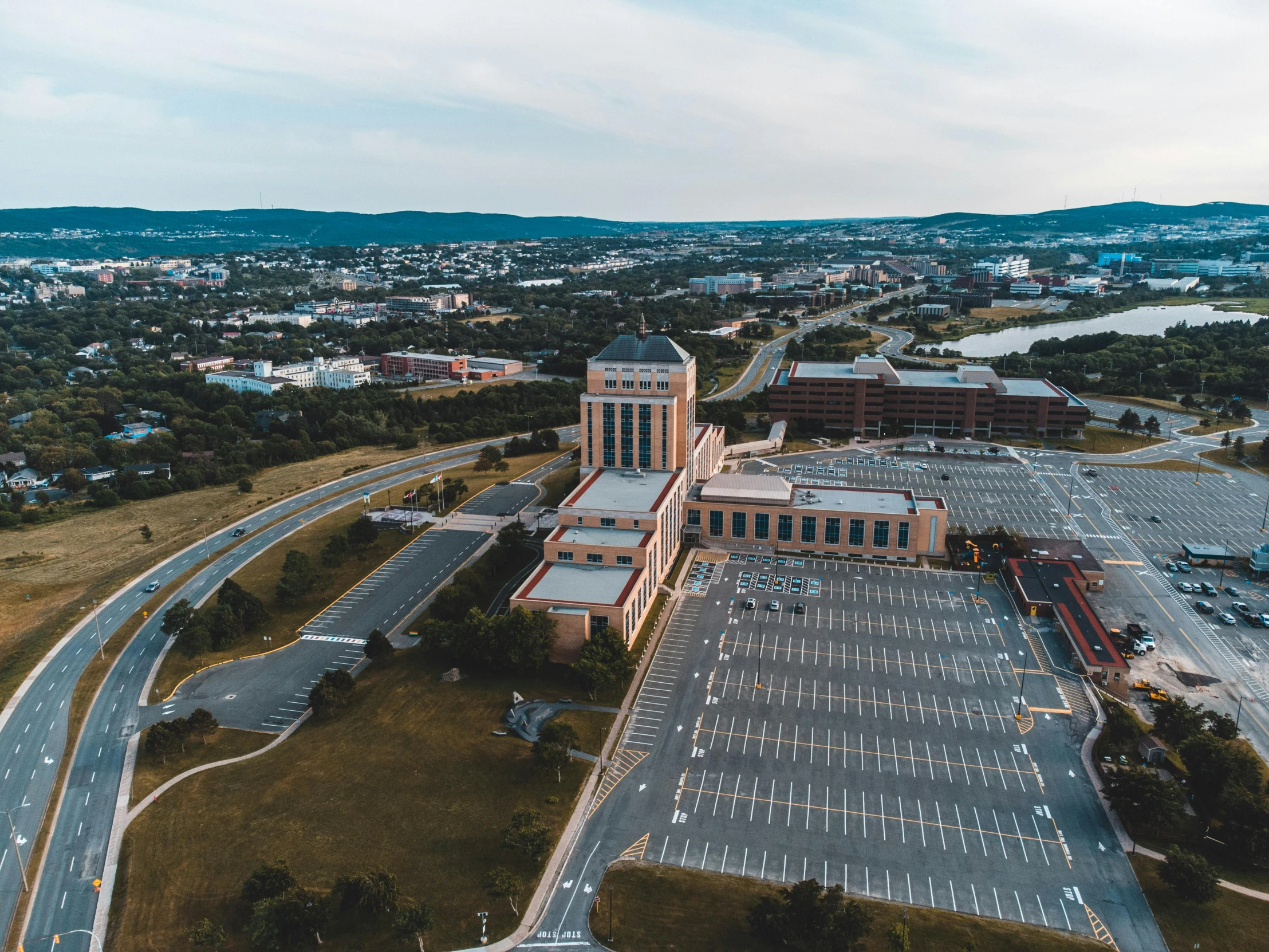 an aerial s of a large parking lot