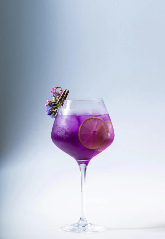 a drink in a goblet with a garnish garnish on top