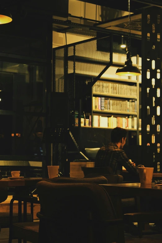 a man in a restaurant sitting down