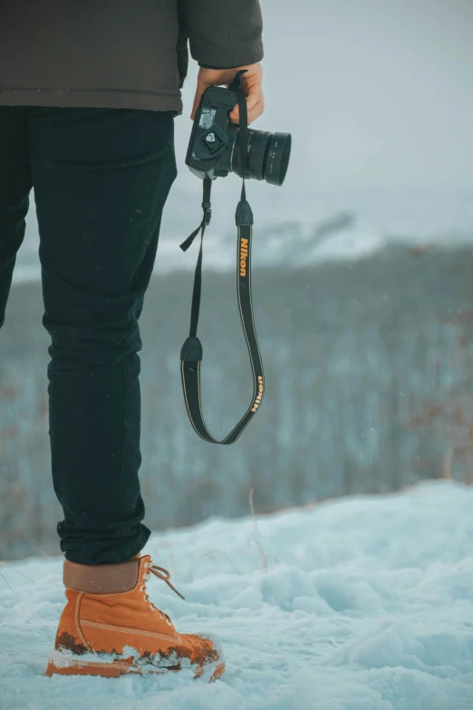 a camera being held while standing on the ground