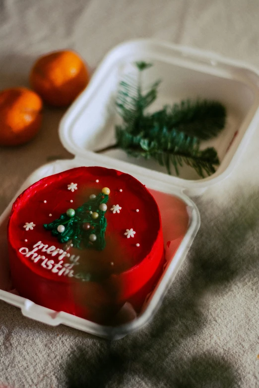 a bento box filled with a christmas tree shaped cookie