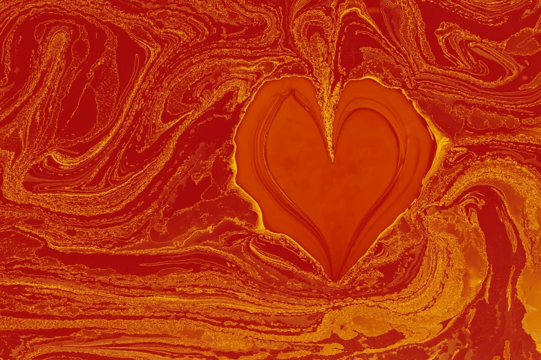 a heart on an orange background with swirls