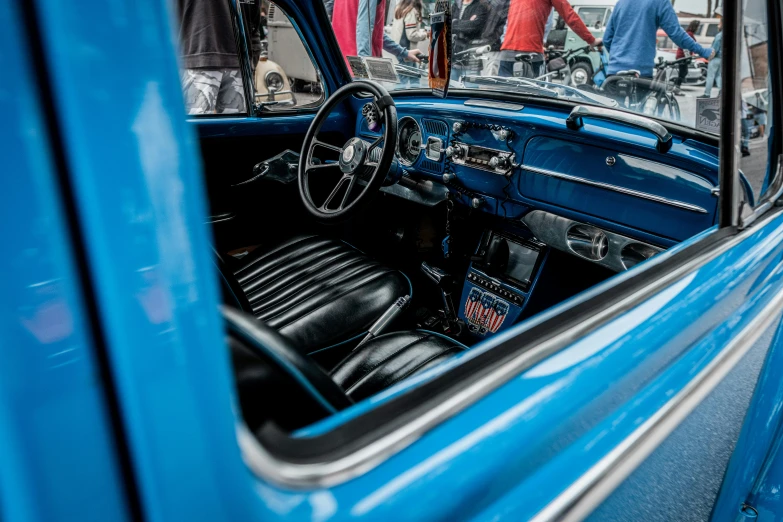 the inside of an old model ford with the driver's seat up