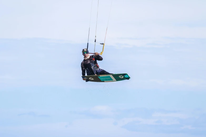 a person with a headphone para sailing through the sky