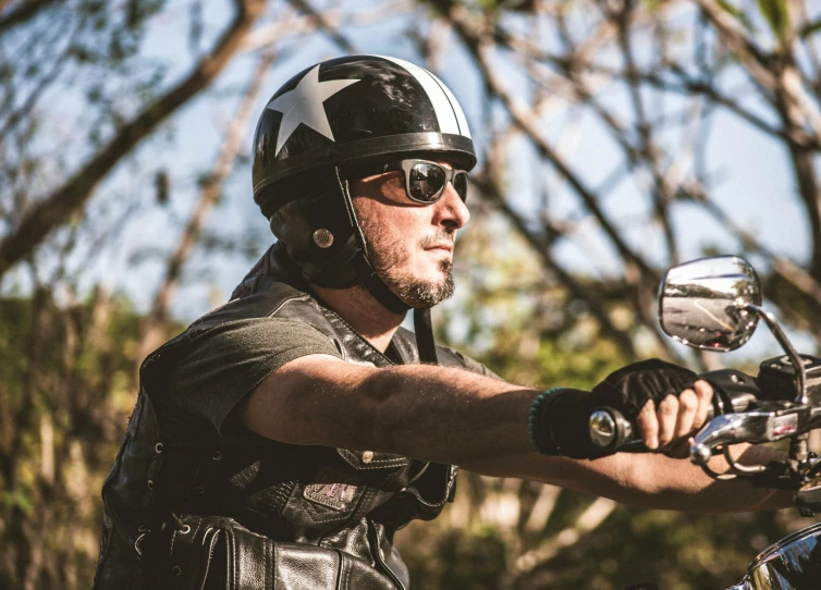 a man wearing a motorcycle helmet riding his motorcycle