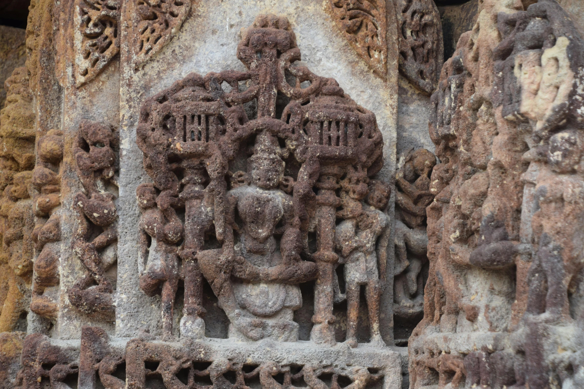 a closeup view of carvings and carvings in an ancient building