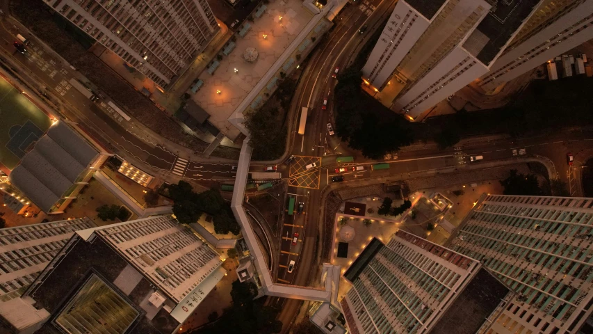 an aerial view shows street lights and streets