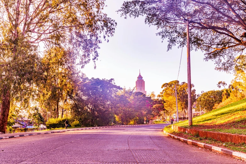 a street with a building in the back ground