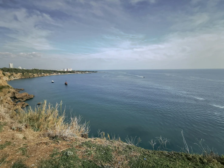 a body of water with several small boats out in the distance