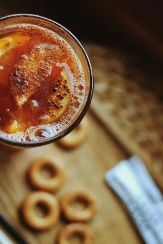 a close up of a drink in a glass