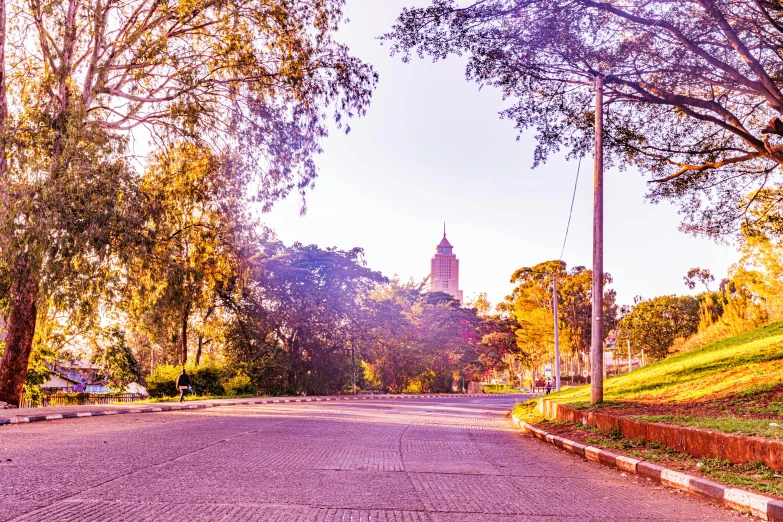 view of large building from across an empty street